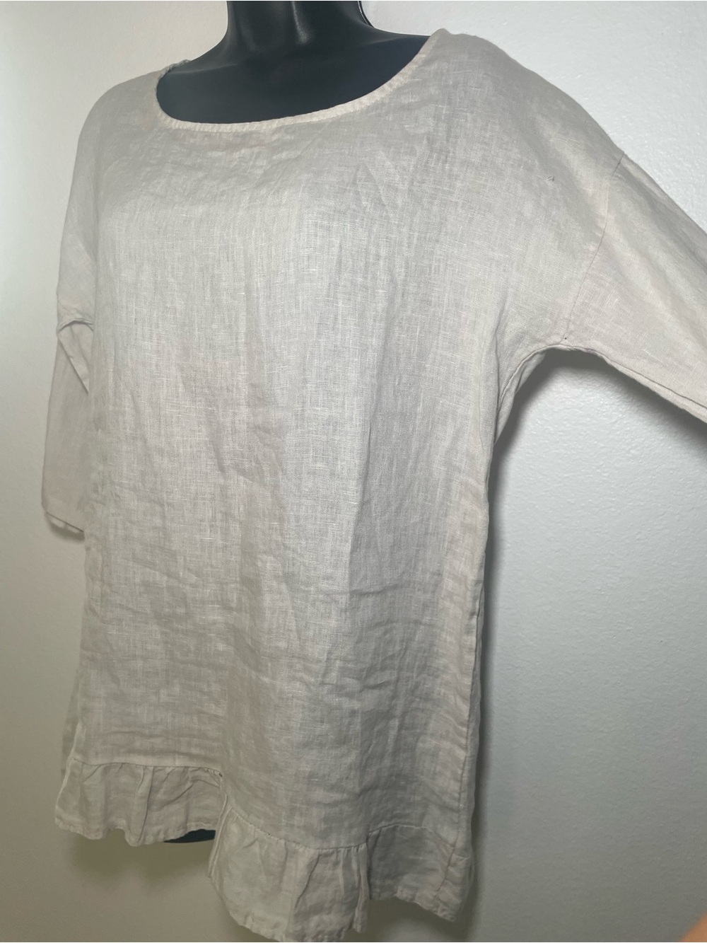 NWOT Lungo L’Arno Linen Tunic Top M Made in Italy Ivory Ruffle Hem Lagenlook - Picture 4 of 7